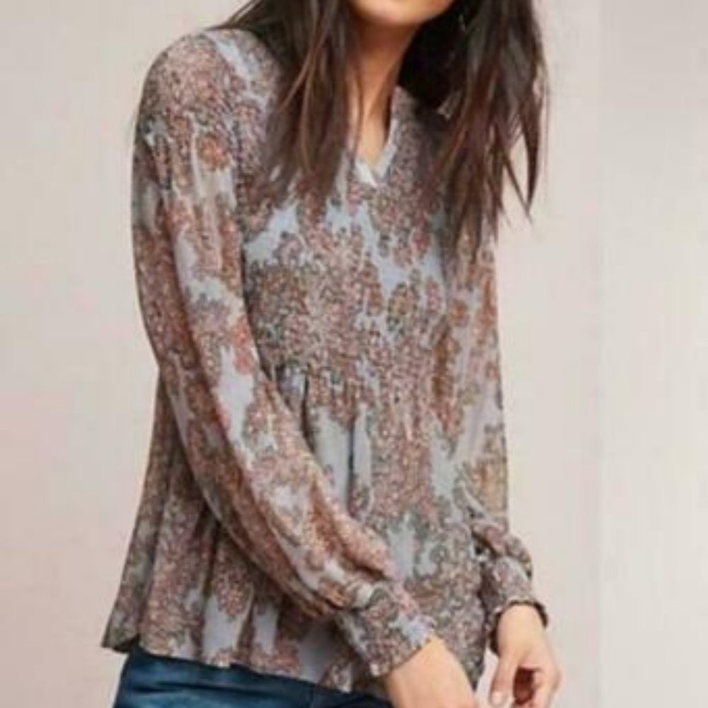 Akemi + Kin Top S Adria Smocked Blue Paisley